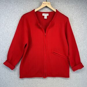 Compliments Sweater Womens Size Large 
Red Acrylic Full Zip Cuff Sleeve Cardigan